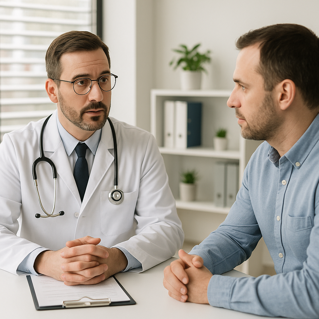 A professional medical consultation with a male do