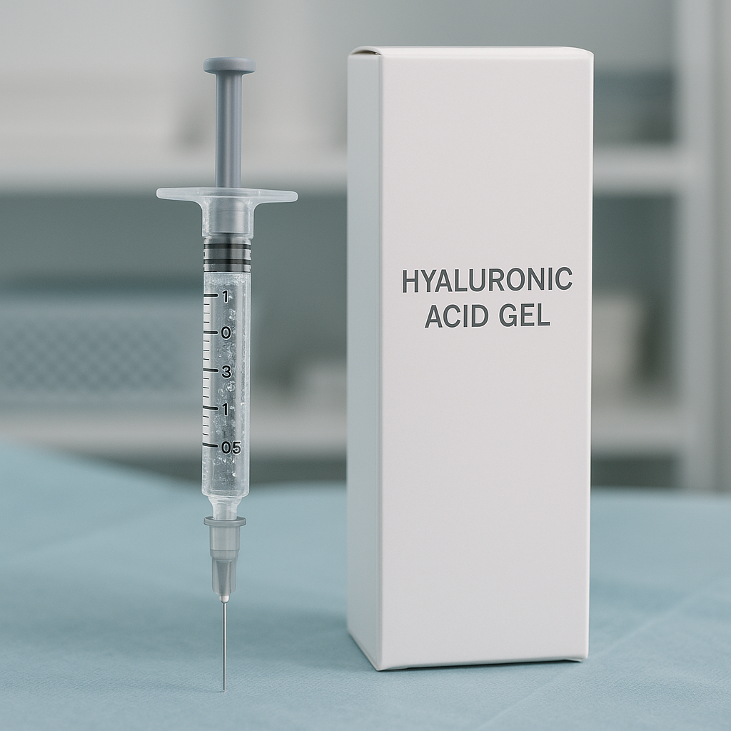 Close-up medical image showing a syringe containin