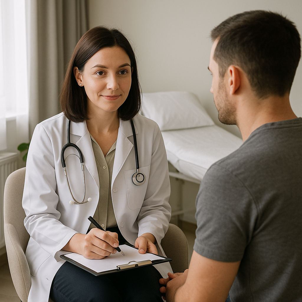 Medical professional providing consultation to a p