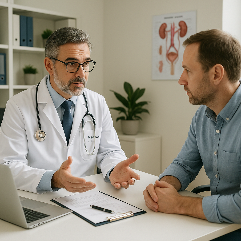 Professional medical consultation scene showing a