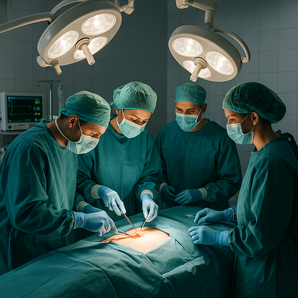 an operating theatre showing a surgical procedure